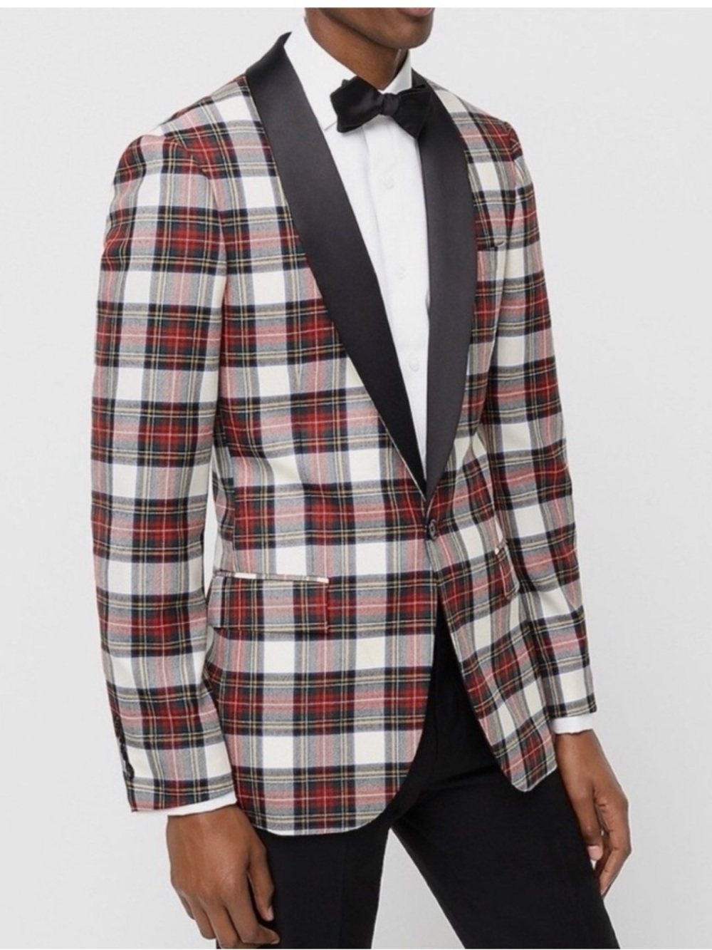 J. Crew Plaid Tuxedo Blazer in White, Red & Black